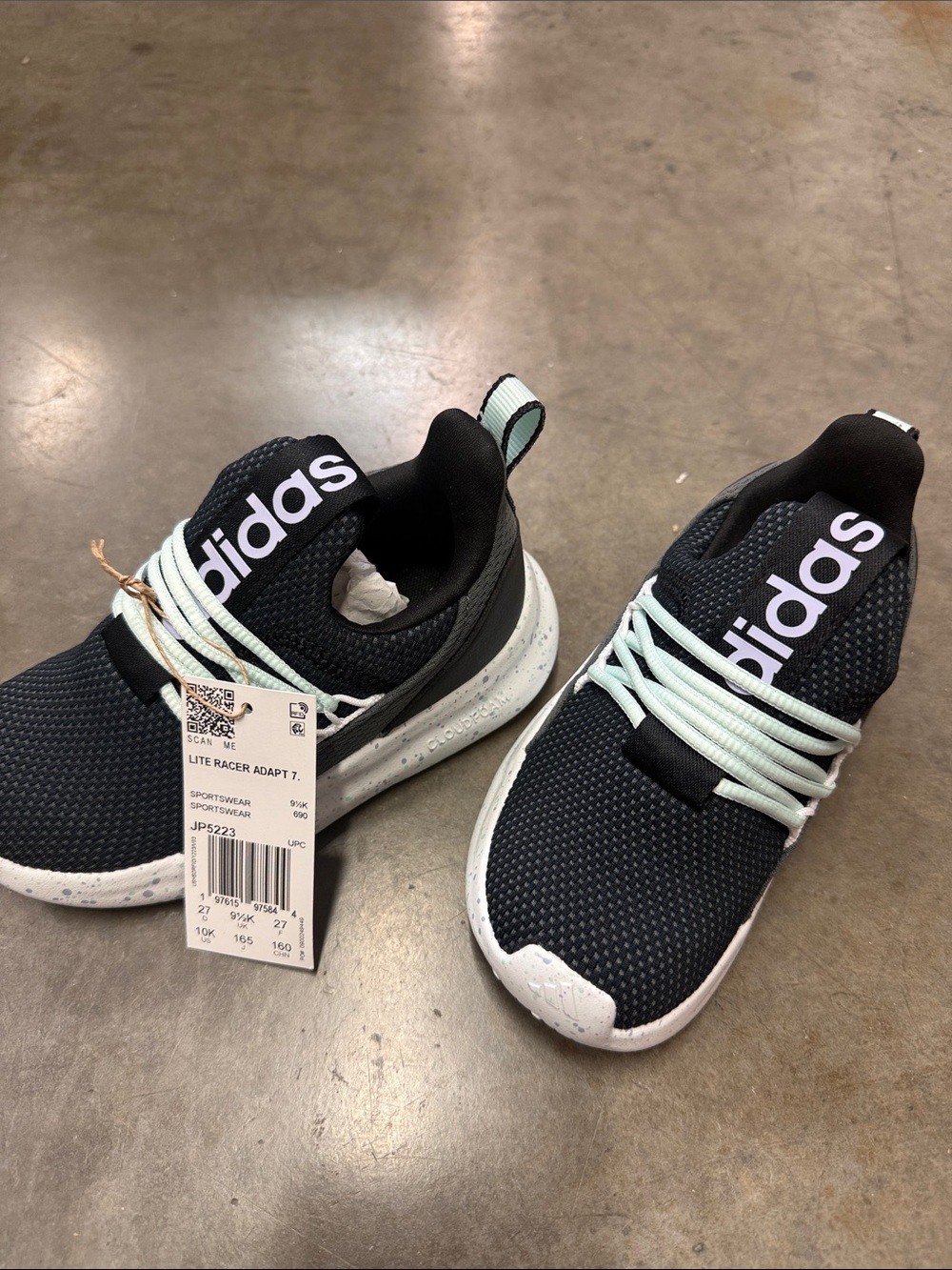 adidas Kids Black Sneakers with Mint Laces